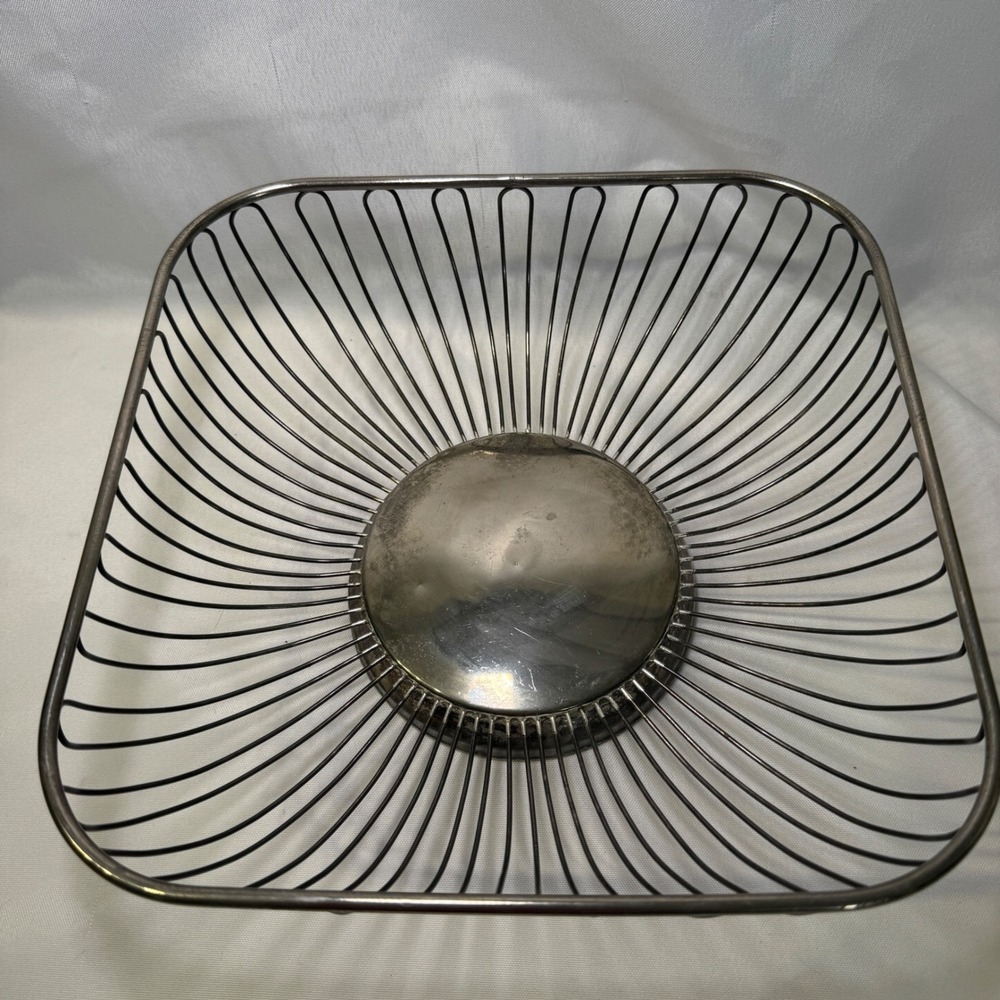 Vintage Silver Plated Square Wire Fruit Basket Centerpiece Bowl 9 Inch - Picture 3 of 6